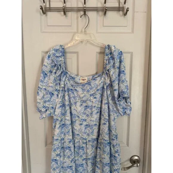 Hayden Square Neck Short Sleeve Blue Floral Dress Size 2XL - Picture 4 of 11